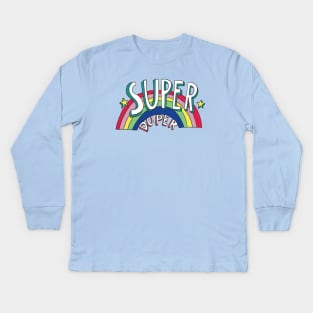 Super Duper Hand Drawn Seventies Style Rainbow Graphic Kids Long Sleeve T-Shirt